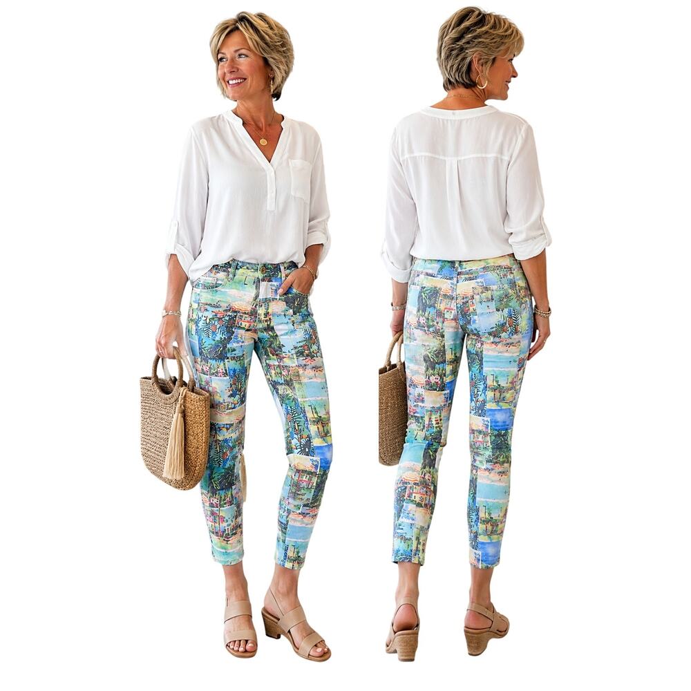 Tribal Jeans Audrey Mid-Rise Ankle Jeggings Size 8 Tropical Resort Print
